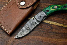 Load image into Gallery viewer, Custom Handmade Damascus Steel Blade Liner-Lock Pocket Folding Knife| HARD WOOD