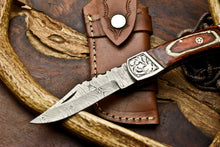 Load image into Gallery viewer, Custom Handmade Damascus Steel Pocket Folding Knife - Beautiful Hard Wood Handle