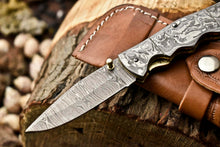 Load image into Gallery viewer, Handmade Damascus Steel Blade Liner-Lock Pocket Folding Knife| Full Damascus