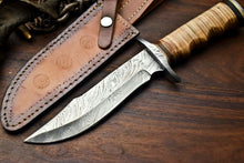 Load image into Gallery viewer, HS-331 | Custom Handmade Damascus Steel Hunitng/Bowie Knife - Leather Handle