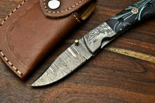 Load image into Gallery viewer, Custom Handmade Damascus Steel Blade Liner-Lock Pocket Folding Knife| Corian