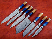 Load image into Gallery viewer, Hs-137 Unique Epoxy and Wooden Handle 7Pc's Chef Set of Custom Handmade Damascus Steel