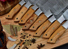 Load image into Gallery viewer, HS-150 HAND FORGED DAMASCUS STEEL CHEF KITCHEN KNIFE SET WITH WOOD HANDLE + SHEATH