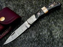 Load image into Gallery viewer, HS-1120 '' CUSTOM HANDMADE DAMASCUS BLADE POCKET FOLDING KNIFE - HARD WOOD HANDLE