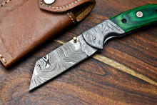 Load image into Gallery viewer, Custom Handmade Damascus Steel Blade Liner-Lock Pocket Folding Knife| HARD WOOD