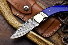 Load image into Gallery viewer, Custom Handmade Damascus Steel Pocket Folding Knife - Beautiful Colour Bone Handle