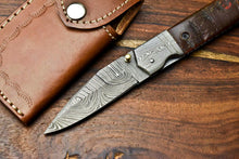 Load image into Gallery viewer, Custom Handmade Damascus Steel Blade Liner-Lock Pocket Folding Knife| Ram Horn