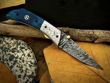 Load image into Gallery viewer, HS-1114 - GREAT CUSTOM HANDMADE DAMASCUS STEEL POCKET FOLDING KNIFE - LINER LOCK KNIFE