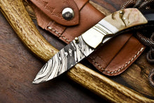 Load image into Gallery viewer, Custom Handmade Damascus Steel Pocket Folding Knife - Beautiful Ram's Horn Handle