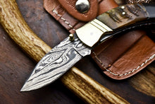 Load image into Gallery viewer, Custom Handmade Damascus Steel Pocket Folding Knife - Beautiful Ram & Buffalo Horn Handle