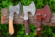 Load image into Gallery viewer, HS-1048 A Pair Of Custom Handmade Damascus Steel Viking Axe wood handle & Leather sheath