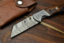 Load image into Gallery viewer, Custom Handmade Damascus Steel Blade Liner-Lock Pocket Folding Knife| HARD WOOD
