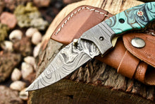 Load image into Gallery viewer, Custom Handmade Damascus Steel Pocket Folding Knife - Beautiful Resin Handle