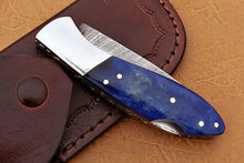 Load image into Gallery viewer, Custom Handmade Damascus Pocket Knife With Colour Camel Bone Handle