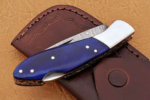Load image into Gallery viewer, Custom Handmade Damascus Pocket Knife With Colour Camel Bone Handle
