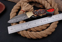 Load image into Gallery viewer, Custom Handmade Damascus Folding-Pocket Knife With Hard Wood Handle
