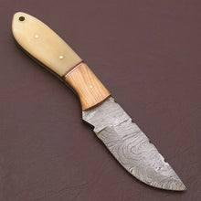 Load image into Gallery viewer, HS-778 Custom Handmade Damascus Skinner Knife With Bone + Wood Handle
