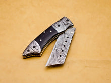 Load image into Gallery viewer, Custom Handmade Damascus Folding-Pocket Knife With Buffalo Horn Handle
