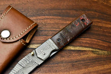 Load image into Gallery viewer, Custom Handmade Damascus Steel Blade Liner-Lock Pocket Folding Knife| Ram Horn