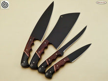 Load image into Gallery viewer, HS-140 Custom Handmade D2-Tool Steel 4 Pc's Chef Set Powder Coated with Leather Sheath