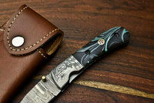 Load image into Gallery viewer, Custom Handmade Damascus Steel Blade Liner-Lock Pocket Folding Knife| Corian