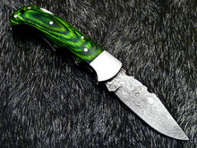 Load image into Gallery viewer, HS-1118 '' CUSTOM HANDMADE DAMASCUS BLADE POCKET FOLDING KNIFE - HARD WOOD HANDLE