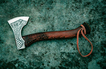 Load image into Gallery viewer, HS-1018 Handmade VIKING HAND FORGED CARBON STEEL BLADE, TOMAHAWK, HATCHET,COMBAT AXE HUN