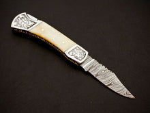 Load image into Gallery viewer, HS-1109 Custom Hand Forged Damascus Steel Back Lock Resin Handle Knife