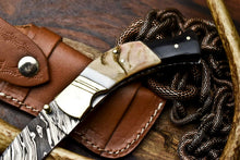 Load image into Gallery viewer, Custom Handmade Damascus Steel Pocket Folding Knife - Beautiful Ram's Horn Handle