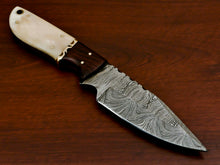 Load image into Gallery viewer, HS-569 HANDMADE DAMASCUS CUSTOM ROSE WOOD/BONE HANDLE SKINNING CAMPING KNIFE
