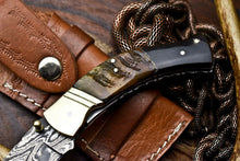Load image into Gallery viewer, Custom Handmade Damascus Steel Pocket Folding Knife - Beautiful Ram & Buffalo Horn Handle
