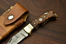 Load image into Gallery viewer, Custom Handmade Damascus Steel Pocket Folding Knife - Beautiful Walunt Wood Handle