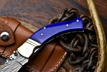 Load image into Gallery viewer, Custom Handmade Damascus Steel Pocket Folding Knife - Beautiful Colour Bone Handle