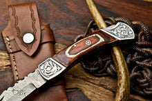 Load image into Gallery viewer, Custom Handmade Damascus Steel Pocket Folding Knife - Beautiful Hard Wood Handle