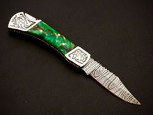 Load image into Gallery viewer, HS-1113 - Custom Hand Forged Damascus Steel Back Lock Resin Handle Knife