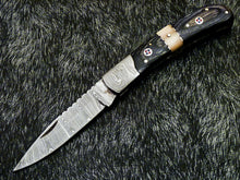 Load image into Gallery viewer, HS-1120 '' CUSTOM HANDMADE DAMASCUS BLADE POCKET FOLDING KNIFE - HARD WOOD HANDLE