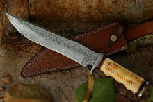 Load image into Gallery viewer, HS-303 15'' Hand Forged Bowie Knife, Beautiful Bone Handle, Damascus knife with sheath