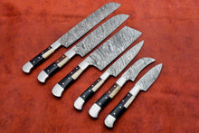 Load image into Gallery viewer, HS-143 Custom Handmade Damascus Steel 6 Piece Chef Set with Wood/Bone/Horn Handle