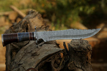 Load image into Gallery viewer, HS-309 '' Damascus Steel Hunting Bowie Knife 15" Walnut Wood And Bone Handle