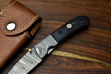 Load image into Gallery viewer, Custom Handmade Damascus Steel Blade Liner-Lock Pocket Folding Knife| BULL Horn