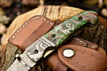 Load image into Gallery viewer, Custom Handmade Damascus Steel Pocket Folding Knife - Beautiful Resin Handle
