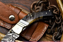 Load image into Gallery viewer, Custom Handmade Damascus Steel Pocket Folding Knife - Beautiful Ram's Horn Handle