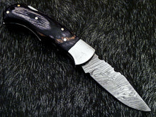Load image into Gallery viewer, HS-1119 CUSTOM HANDMADE DAMASCUS BLADE POCKET FOLDING KNIFE - HARD WOOD HANDLE