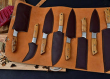 Load image into Gallery viewer, HS-150 HAND FORGED DAMASCUS STEEL CHEF KITCHEN KNIFE SET WITH WOOD HANDLE + SHEATH