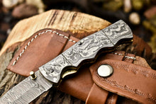 Load image into Gallery viewer, Handmade Damascus Steel Blade Liner-Lock Pocket Folding Knife| Full Damascus