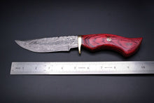 Load image into Gallery viewer, HS-444 | Ten Inch Custom Handmade Damascus Steel Hunting knife - Red Wood Handle