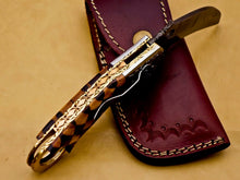 Load image into Gallery viewer, Custom Handmade Damascus Folding-Pocket Engraved Knife With Wood Handle & Pocket Clip