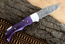 Load image into Gallery viewer, Custom Handmade Damascus Steel Back-Lock Pocket | Folding Knife | Leather Sheath- Resin Handle