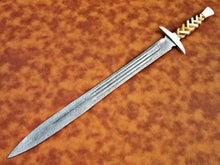 Load image into Gallery viewer, HS-1091 | Custom Handmade Damascus Steel Sword | Brass & Wood Handle | With Leather Sheath