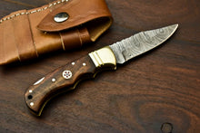 Load image into Gallery viewer, Custom Handmade Damascus Steel Pocket Folding Knife - Beautiful Walunt Wood Handle
